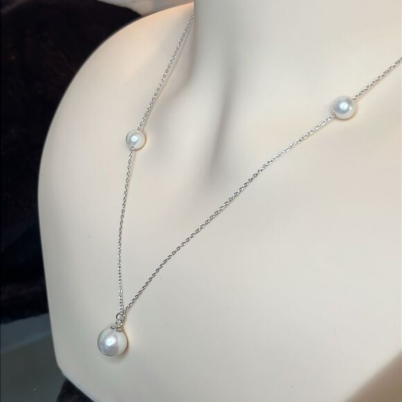 White Edison Pearl Necklace in Rhodium Over Sterling Silver 20 Inches - Picture 6 of 9